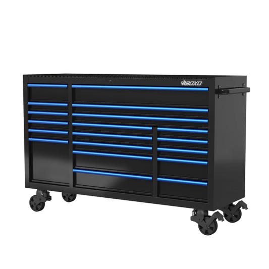 BOXO 72" 19 Drawer Triple Bank Roll Cabinet with Drawer Trim Pack - Black Body & Trim Colour Options