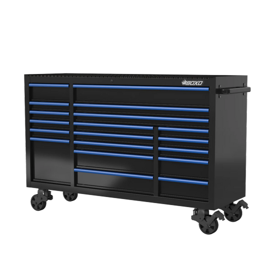 BOXO 72" 19 Drawer Triple Bank Roll Cabinet with Drawer Trim Pack - Black Body & Trim Colour Options