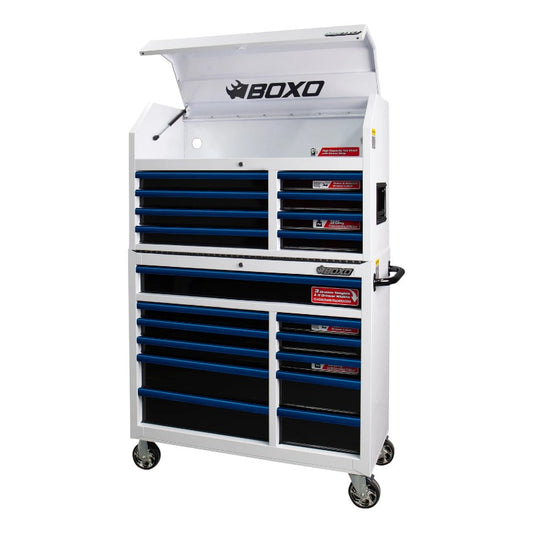 BOXO 41" White 19 Drawer Toolbox Stack with Drawer Trim Pack (Trim colour options)