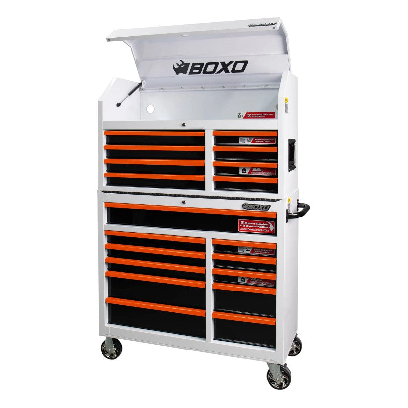 BOXO 41" White 19 Drawer Toolbox Stack with Drawer Trim Pack (Trim colour options)