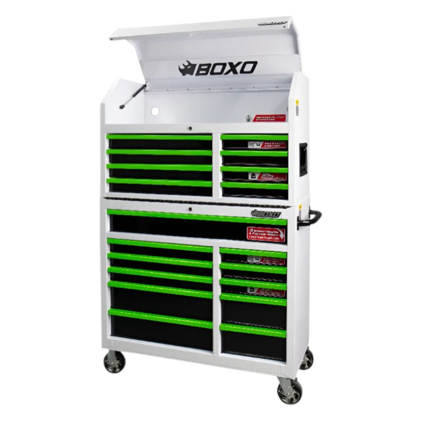 BOXO 41" White 19 Drawer Toolbox Stack with Drawer Trim Pack (Trim colour options)