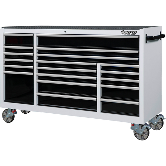 BOXO 72" 19 Drawer Triple Bank Roll Cabinet with Drawer Trim Pack - White Body & Trim Colour Options