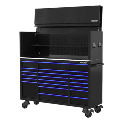 BOXO 72" Black 19 Drawer Roll Cabinet & Hutch with Drawer Trim Pack (Trim colour options)