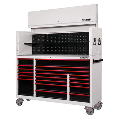 BOXO 72" White 19 Drawer Roll Cabinet & Hutch with Drawer Trim Pack (Trim colour options)