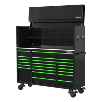 BOXO 72" Black 19 Drawer Roll Cabinet & Hutch with Drawer Trim Pack (Trim colour options)