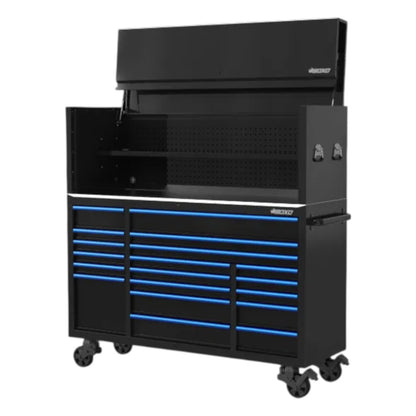 BOXO 72" Black 19 Drawer Roll Cabinet & Hutch with Drawer Trim Pack (Trim colour options)