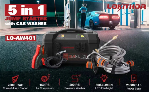 LOKITHOR 2500A 12v Booster, Compressor & Jet Washer