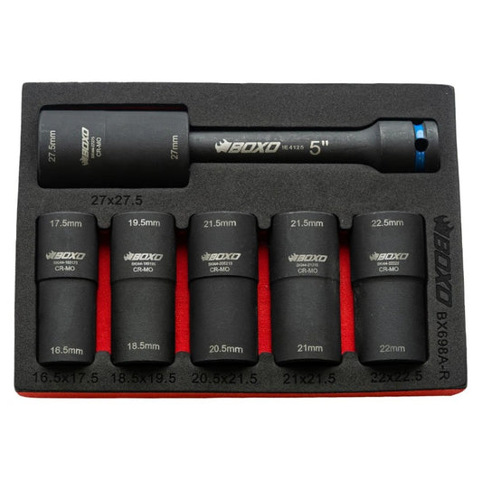 BOXO 7Pc 1/2" 6Pt Flip Impact Socket Set (Updated version)