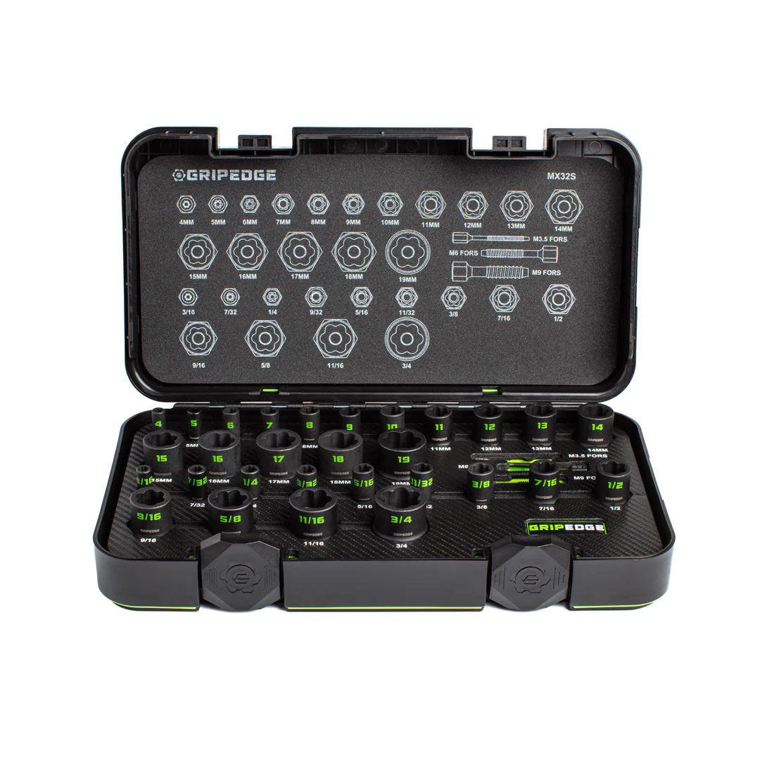 GripEdge 32Pc 1/4" & 3/8" Metric & SAE Master Socket Extractor Set
