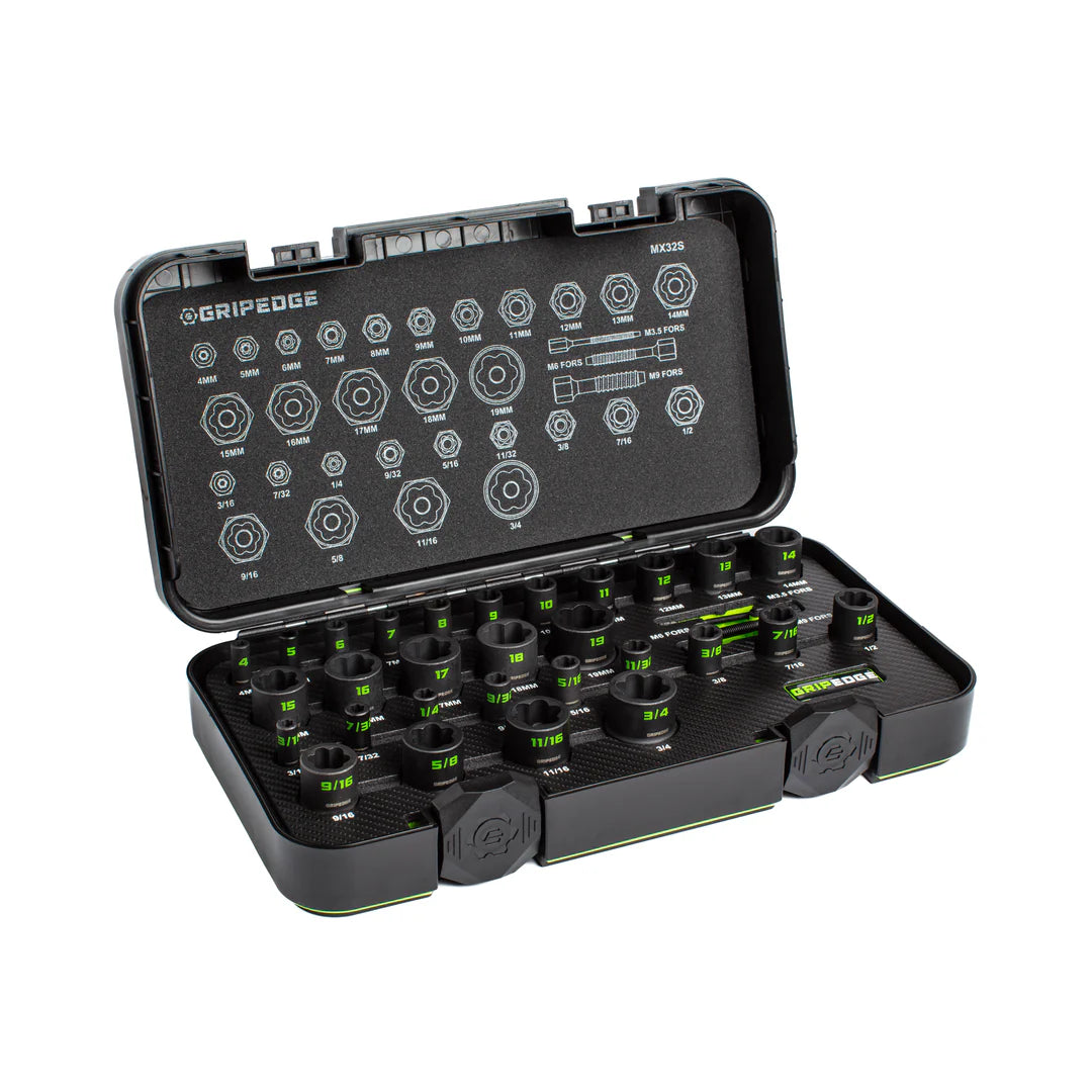 GripEdge 32Pc 1/4" & 3/8" Metric & SAE Master Socket Extractor Set