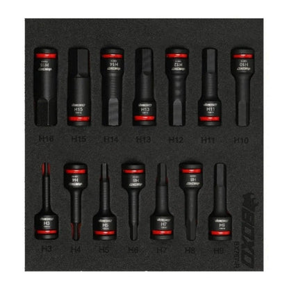 BOXO 14Pc 3/8" Impact Hex Bit Socket Set In EVA Foam