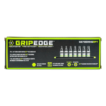 GripEdge 7Pc 3/8" RPT Short Metric Hex Driver Set