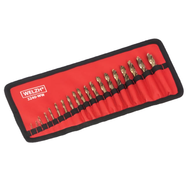 Drill Bit Set, Fully Ground Cobalt Extra Stubby; 19-Piece Set