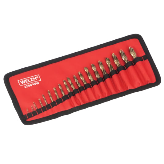 Drill Bit Set, Fully Ground Cobalt Extra Stubby; 19-Piece Set