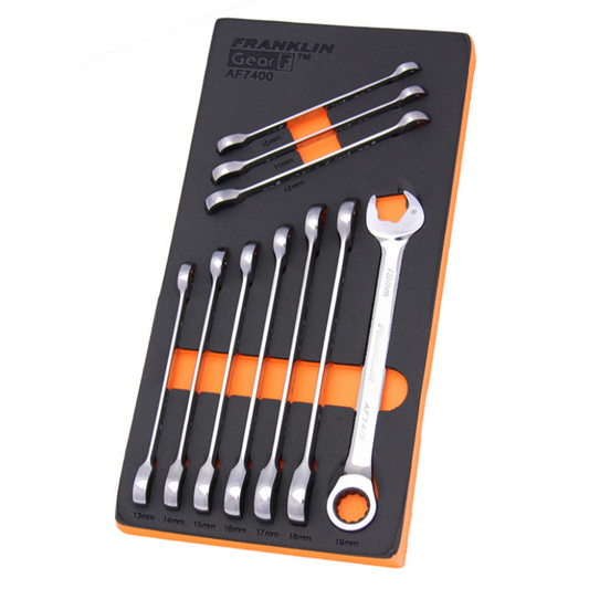 FRANKLIN GearF 10Pc 12 pt Ratchet Open End Combination Spanner Set