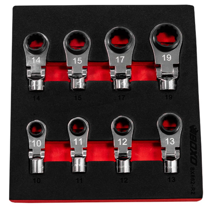 BOXO 8Pc 3/8 Dr Flex-Head Reversible Deep Box Ratcheting Wrench