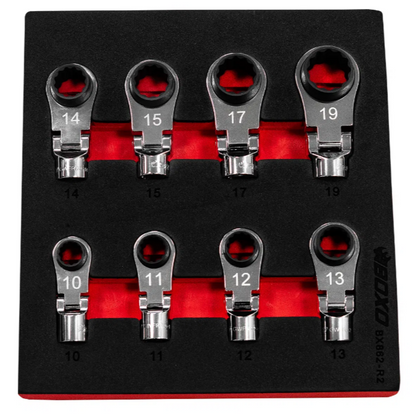 BOXO 8Pc 3/8" Flex-Head Reversible Deep Box Ratcheting Wrench Set