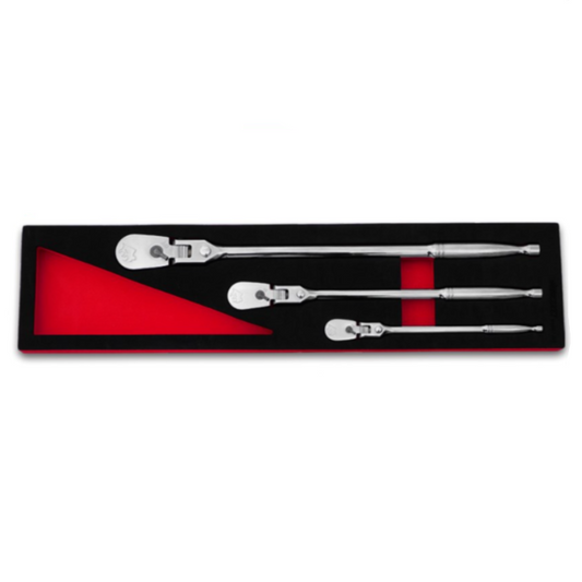BOXO 3Pc 1/4", 3/8" & 1/2" 90T Flex-Head Ratchet Set with Lock