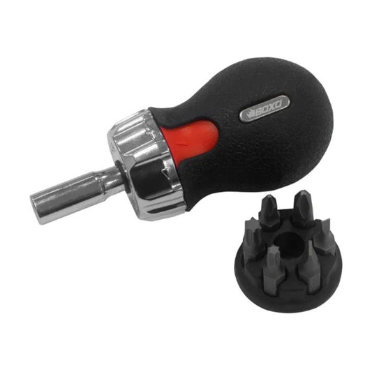 BOXO 6 in 1 Stubby Ratcheting Screwdriver + 6 Bits