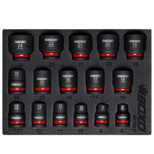 BOXO 16Pc 3/8" Shallow Impact Socket Set In EVA Foam