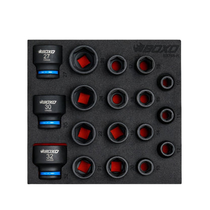 BOXO 18Pc 1/2" Shallow Impact Socket Set In EVA Foam