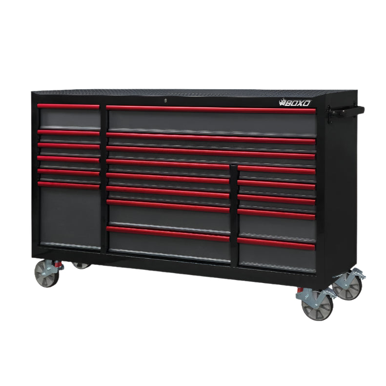 BOXO 72" 19 Drawer Triple Bank Roll Cabinet with Drawer Trim Pack - Black Body & Trim Colour Options