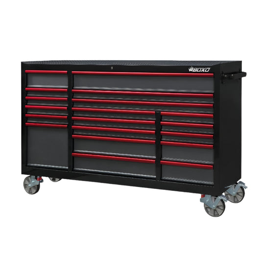 BOXO 72" 19 Drawer Triple Bank Roll Cabinet with Drawer Trim Pack - Black Body & Trim Colour Options