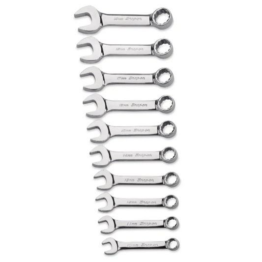 Snap-on 10 pc 12-Point Metric Flank Drive® Midget Combination Wrench Set (10-19 mm)