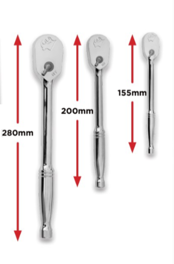 BOXO 3Pc 1/4", 3/8" & 1/2" 90T Ratchet Set