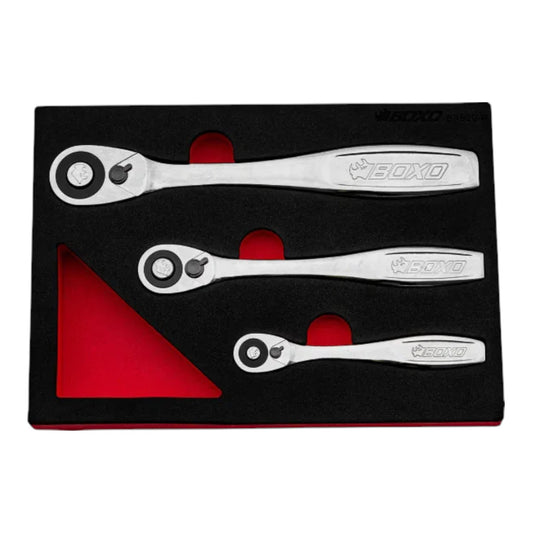 BOXO 3Pc 72T Slim Head Ratchet Set with Push Button Release