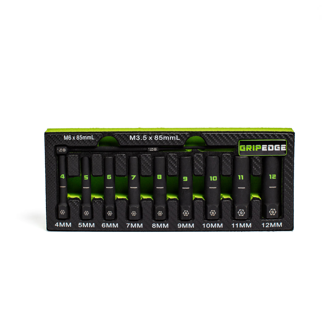 GripEdge 9Pc 1/4" RPT Metric G-FORS Deep Socket Extractor Set