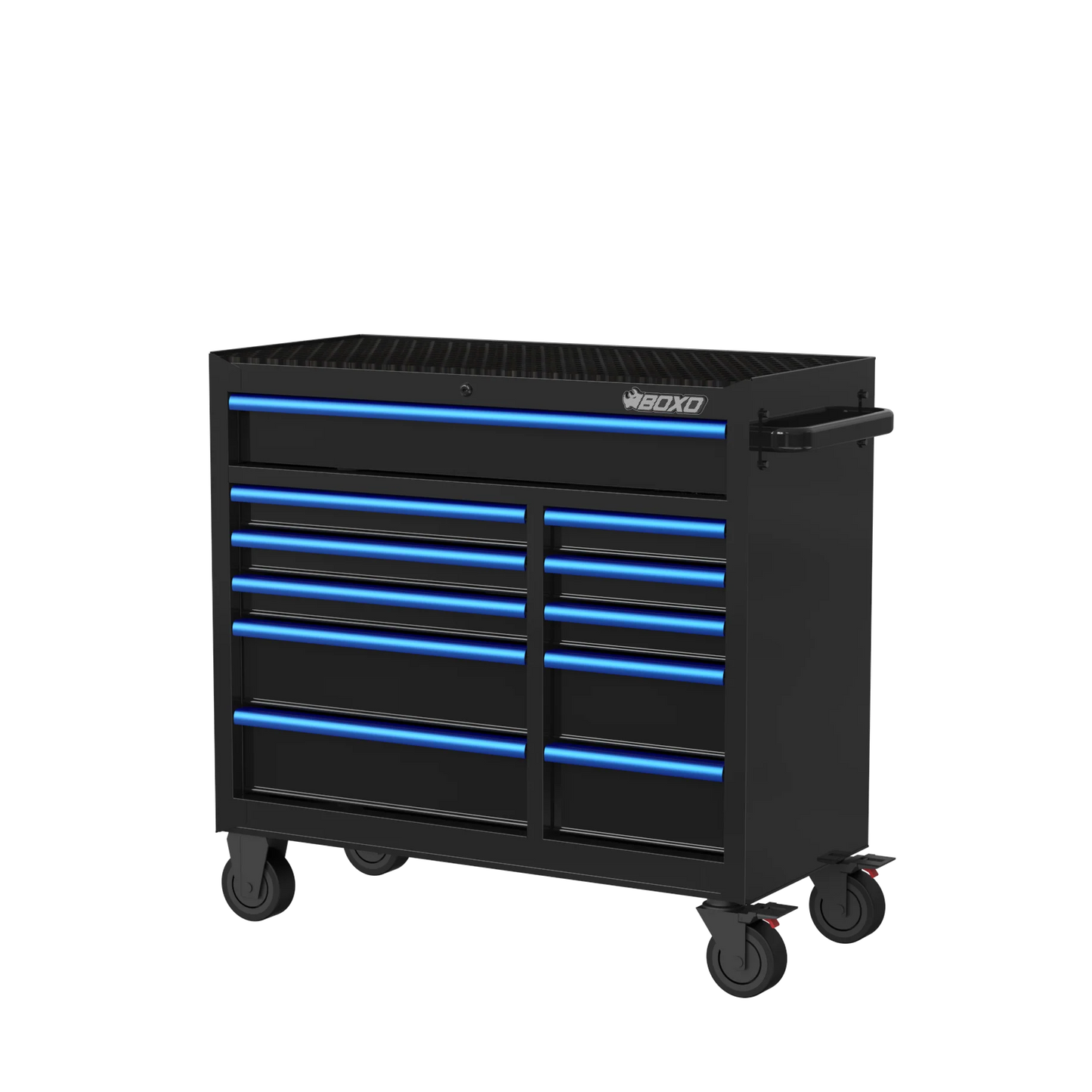 BOXO 41" 11 Drawer Roll Cabinet with Drawer Trim Pack - Black Body with Coloured Trim Pack