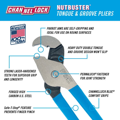 CHANNELLOCK 9.5" NUTBUSTER® Parrot Nose Tongue & Groove Pliers