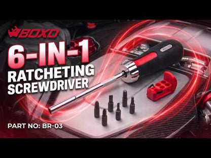 BOXO 6 in 1 Ratcheting Screwdriver 150L + 6 Bits