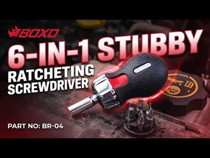 BOXO 6 in 1 Stubby Ratcheting Screwdriver + 6 Bits