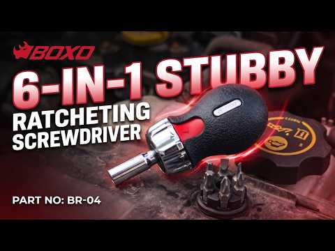 BOXO 6 in 1 Stubby Ratcheting Screwdriver + 6 Bits